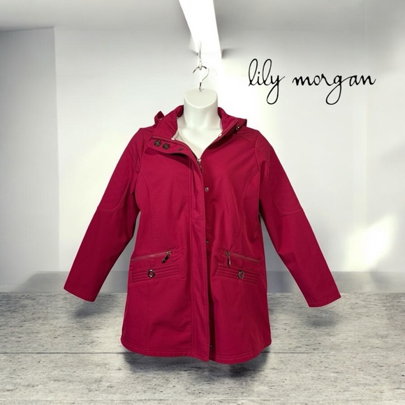 Lily Morgan,  Red Lined Jacket with Detachable Hood, Large 🍂 - Picture 1 of 10